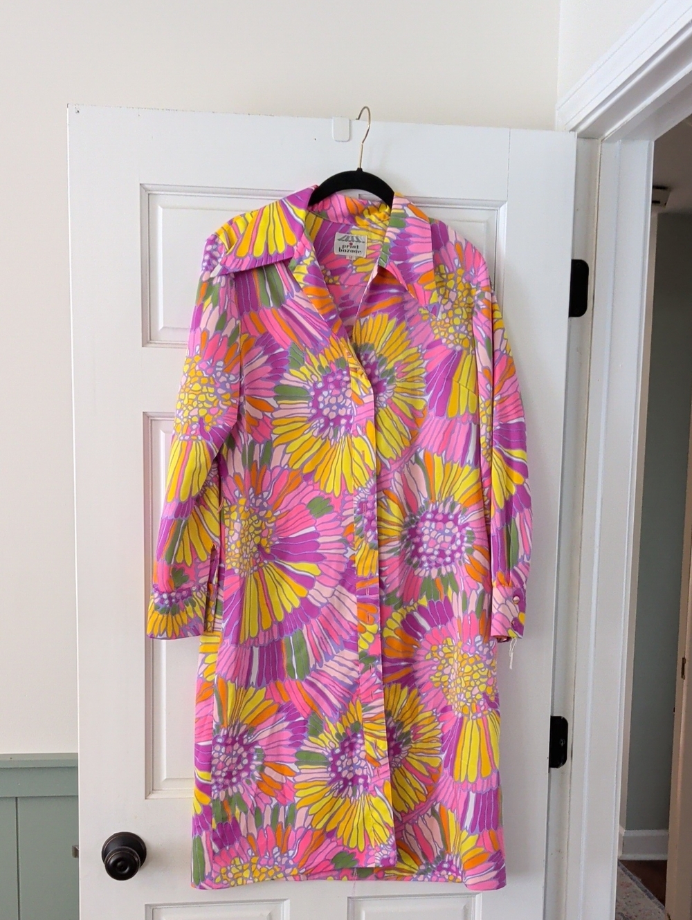 Vintage 1970s Print floral Mod Swing Coat Size 12